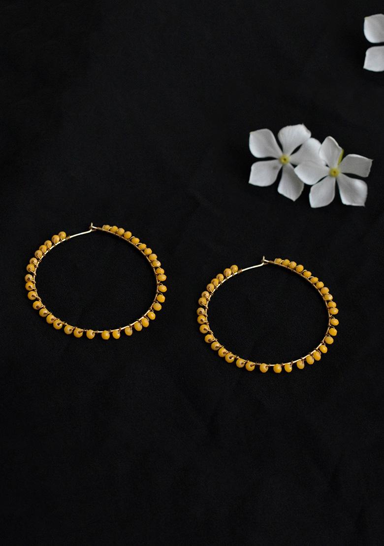 Yellow Mixed Alloy Beaded Hoop Earrings ( Yellow) Earrings