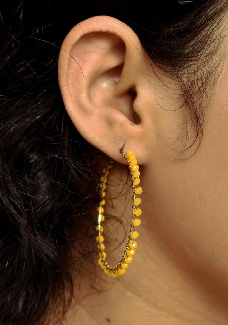 Yellow Mixed Alloy Beaded Hoop Earrings ( Yellow) Earrings