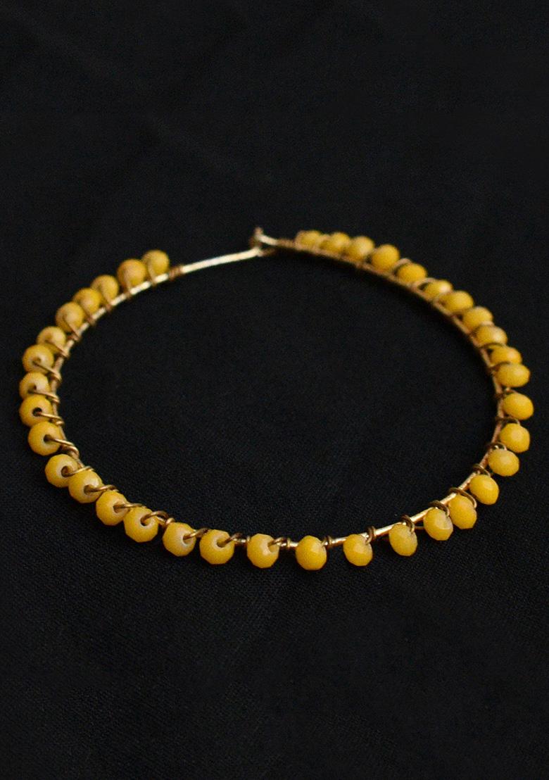 Yellow Mixed Alloy Beaded Hoop Earrings ( Yellow) Earrings