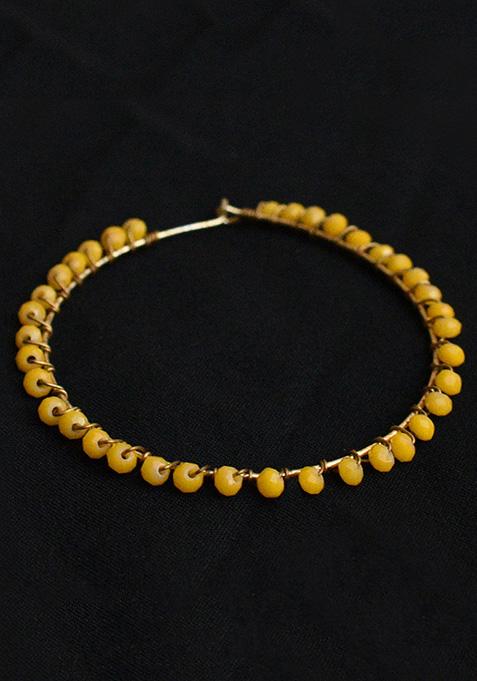 Yellow Mixed Alloy Beaded Hoop Earrings ( Yellow) Earrings