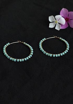 Blue Mixed Alloy Beaded Hoop Earrings ( Blue) Earrings