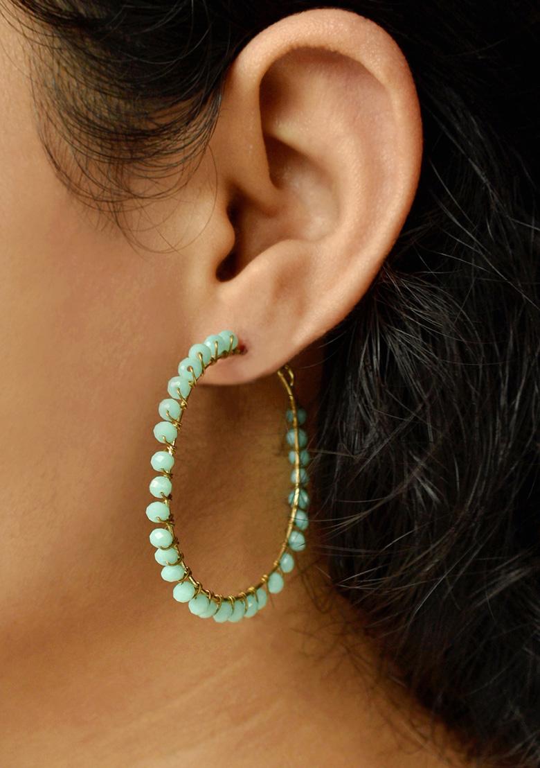 Blue Mixed Alloy Beaded Hoop Earrings ( Blue) Earrings