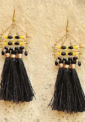 Black Mixed Alloy Misty Tassel Earrings (Black) Earrings
