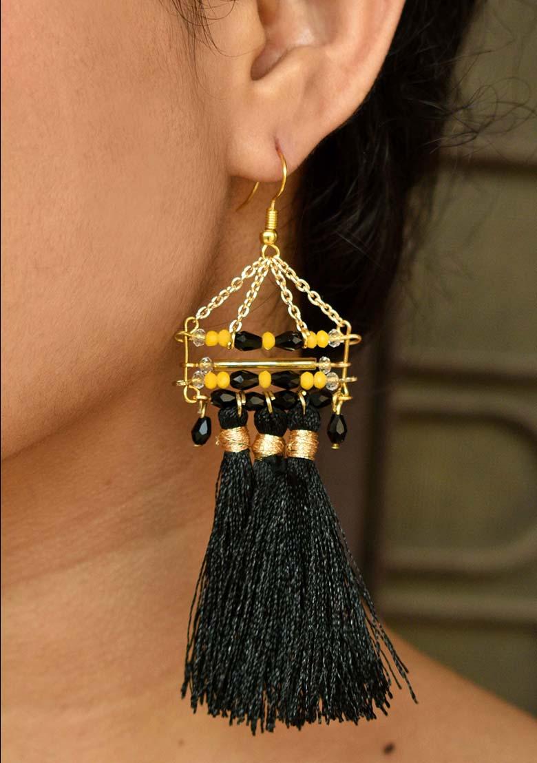 Black Mixed Alloy Misty Tassel Earrings (Black) Earrings