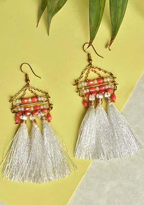 White Mixed Alloy Misty Tassel Earrings (White) Earrings
