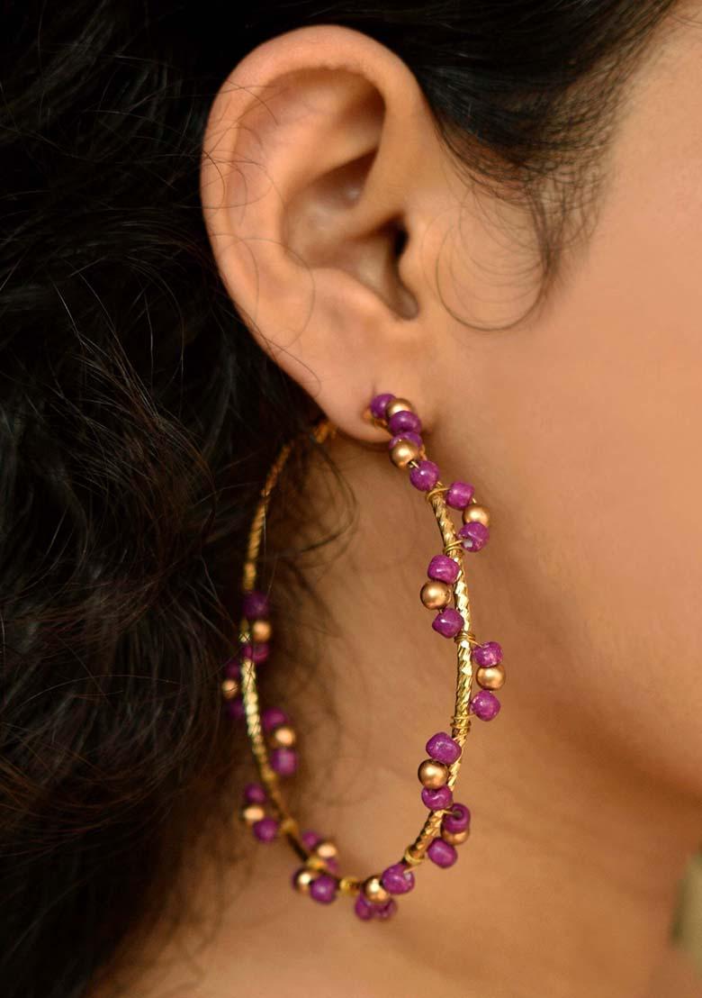 Purple Mixed Alloy Purple Arch Hoops  Earrings