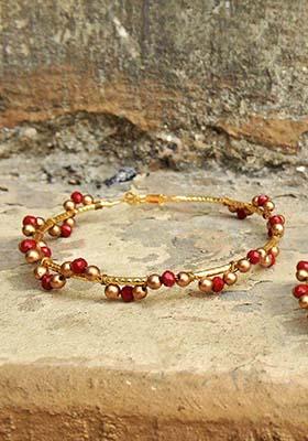 Red Mixed Alloy Red Arch Hoops Earrings