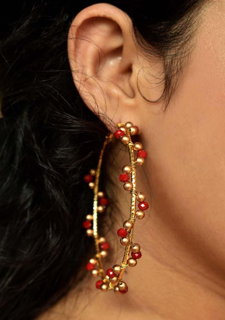 Red Mixed Alloy Red Arch Hoops Earrings