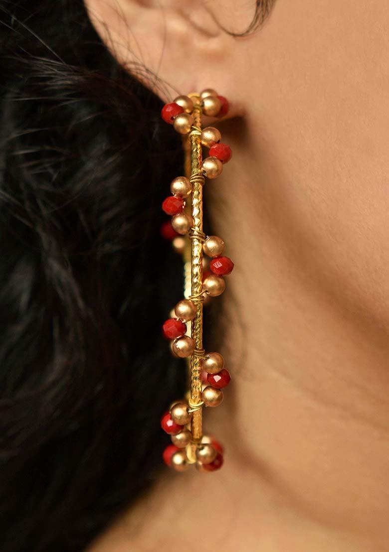 Red Mixed Alloy Red Arch Hoops Earrings
