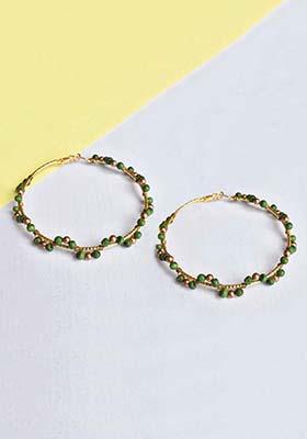 Green Mixed Alloy Green Arch Hoops Earrings