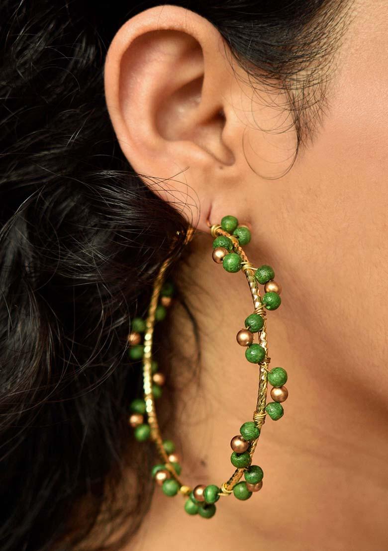 Green Mixed Alloy Green Arch Hoops Earrings