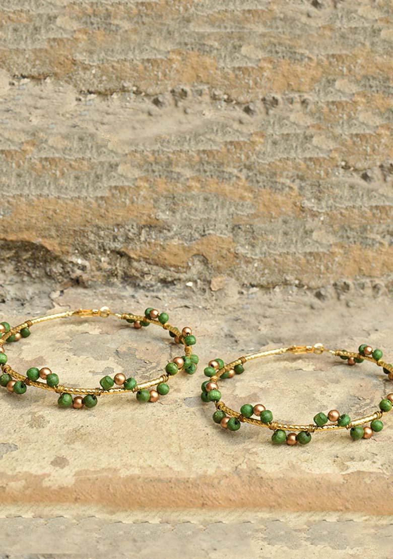 Green Mixed Alloy Green Arch Hoops Earrings