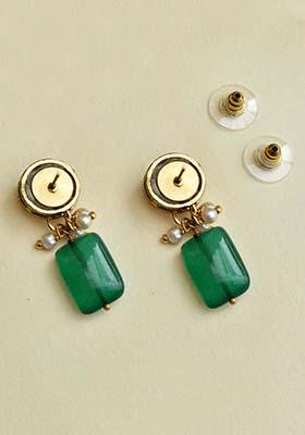 Green Mixed Alloy Green Glass Stone Earrings