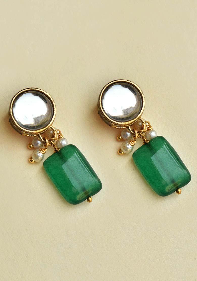 Green Mixed Alloy Green Glass Stone Earrings