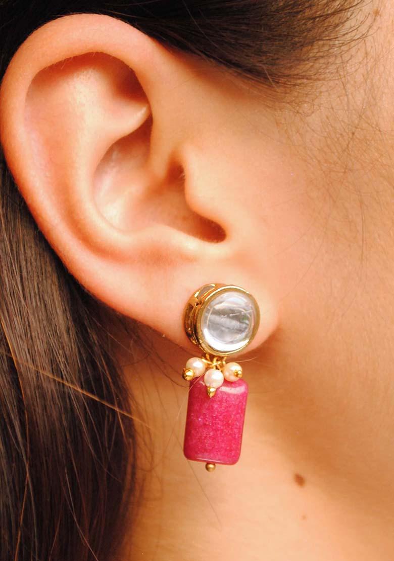 Red Mixed Alloy Red Glass Stone Earrings