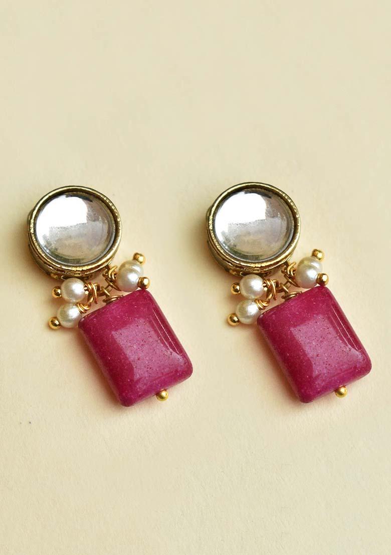 Red Mixed Alloy Red Glass Stone Earrings
