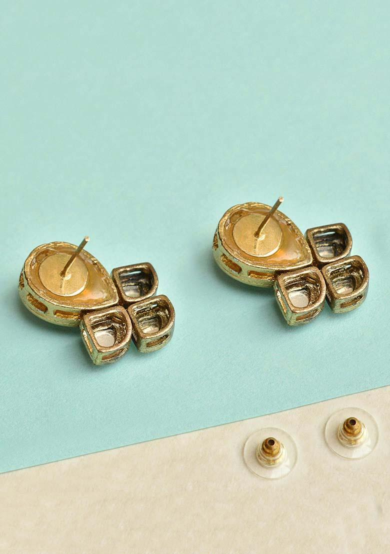 Antique Gold Mixed Alloy Grey Kundan Earrings Earrings