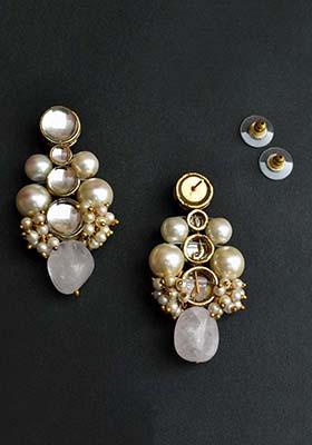 Pink Mixed Alloy Baby Pink Glass Stone Kundan Earrings