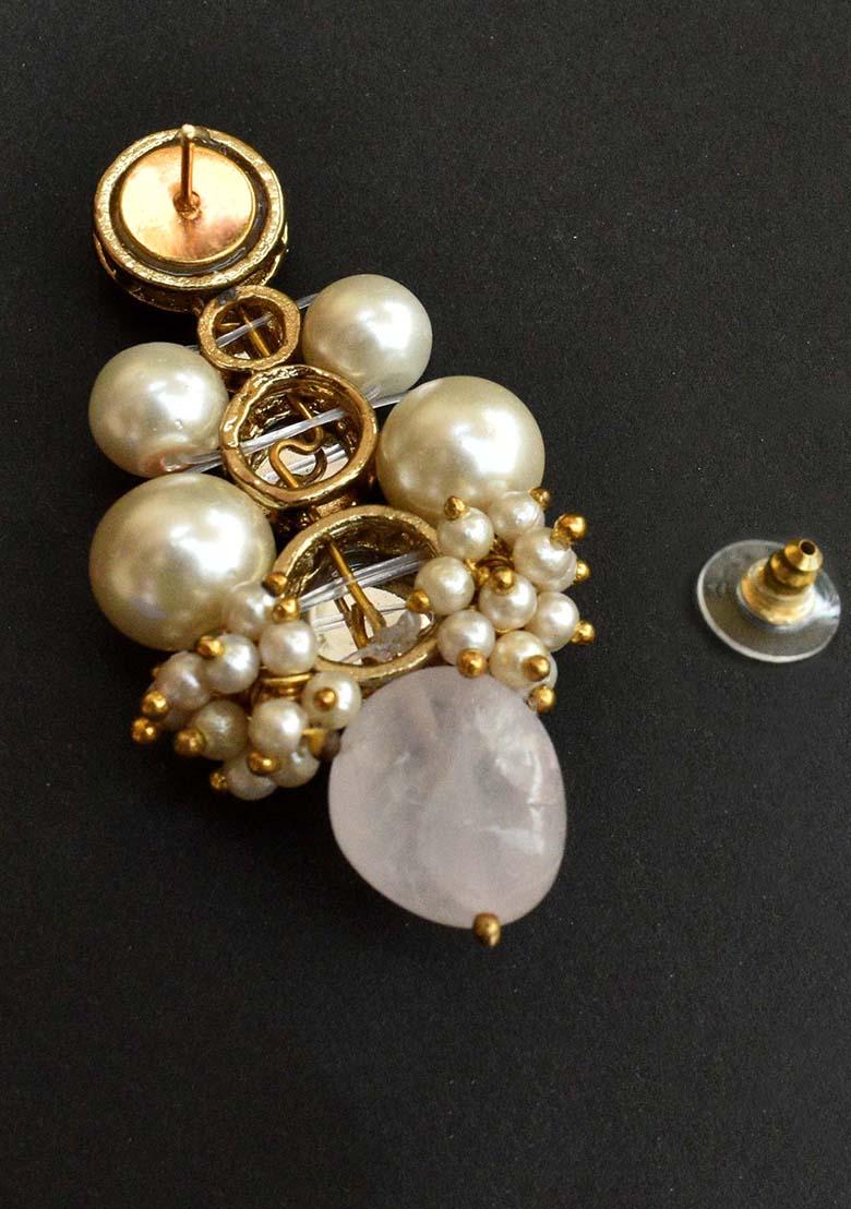 Pink Mixed Alloy Baby Pink Glass Stone Kundan Earrings