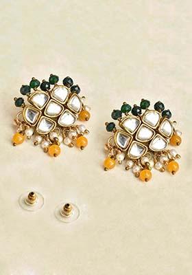 Green Mixed Alloy Honey Comb Earrings