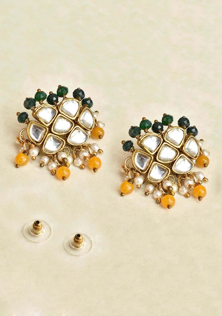 Green Mixed Alloy Honey Comb Earrings