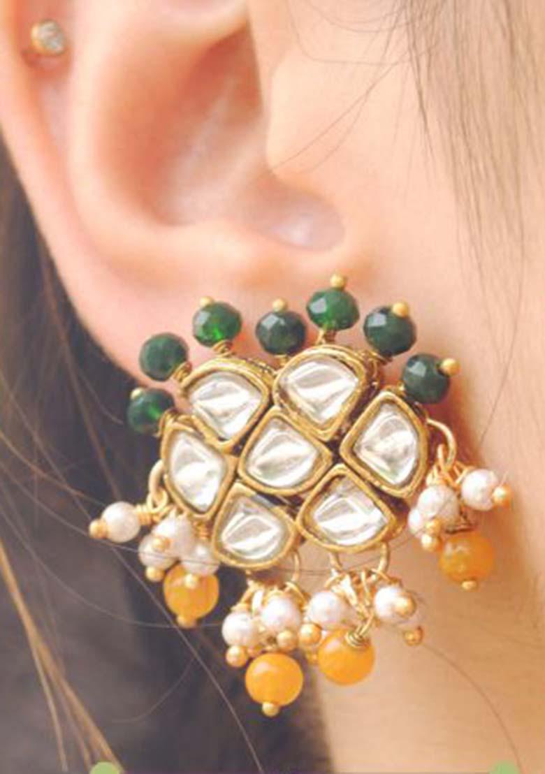 Green Mixed Alloy Honey Comb Earrings