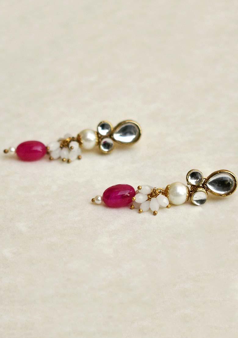 Red Mixed Alloy Red Stone Drop Earrings