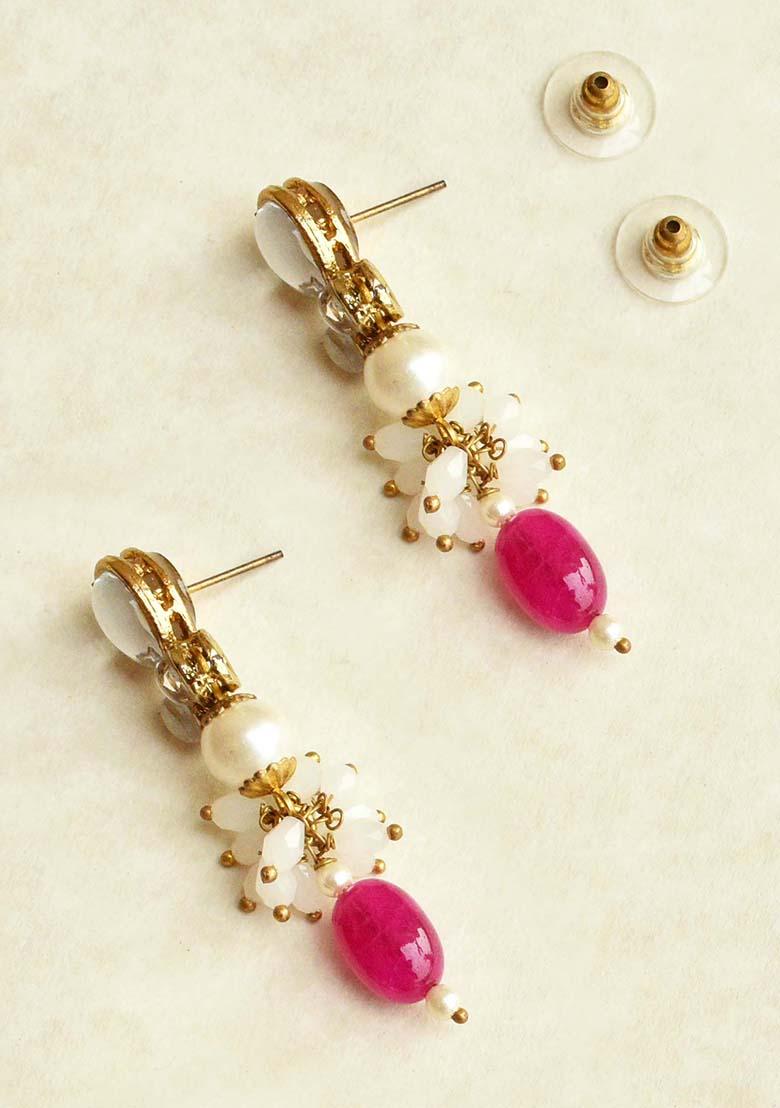 Red Mixed Alloy Red Stone Drop Earrings