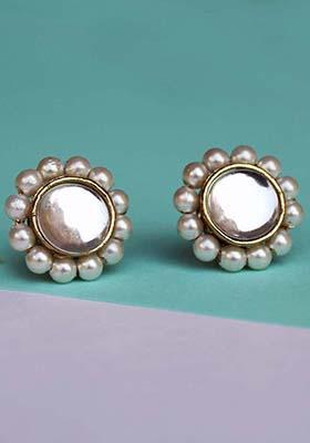 White Mixed Alloy Floral Stud Earrings