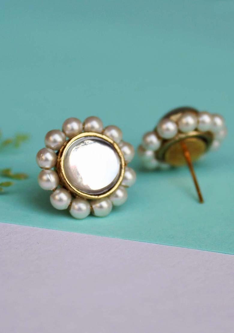 White Mixed Alloy Floral Stud Earrings