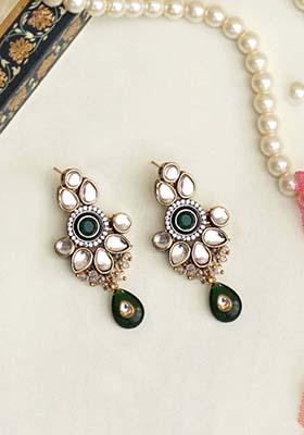 Green Mixed Alloy Kundan Amore Earrings Earrings