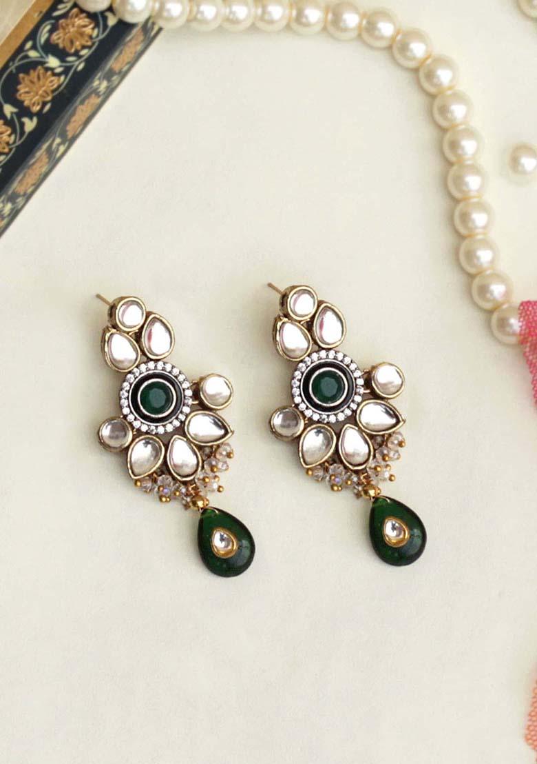 Green Mixed Alloy Kundan Amore Earrings Earrings