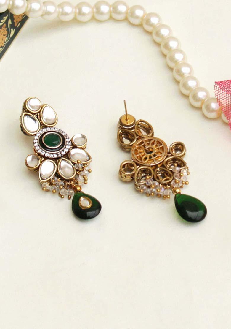 Green Mixed Alloy Kundan Amore Earrings Earrings