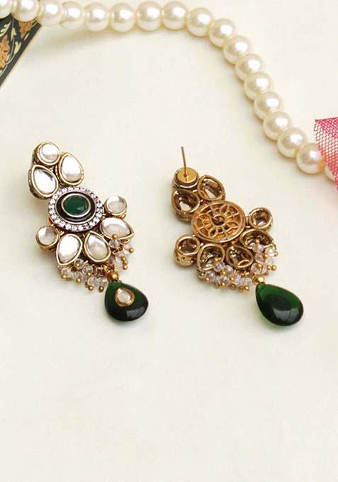 Green Mixed Alloy Kundan Amore Earrings Earrings