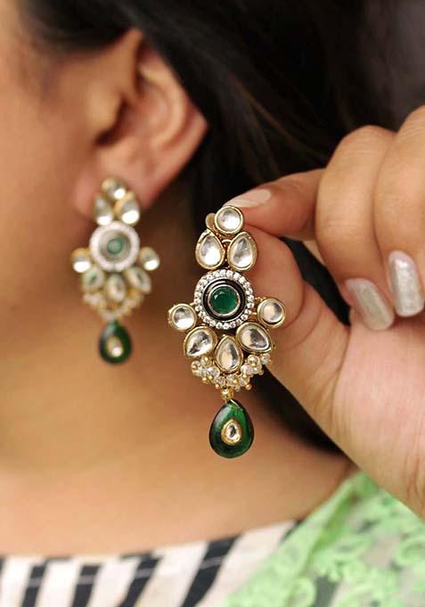 Green Mixed Alloy Kundan Amore Earrings Earrings