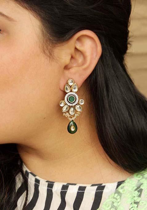 Green Mixed Alloy Kundan Amore Earrings Earrings