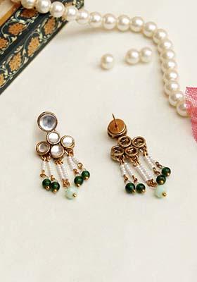 Green Mixed Alloy Teeny Drop Kundan Earrings Earrings