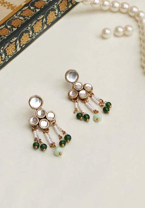 Green Mixed Alloy Teeny Drop Kundan Earrings Earrings