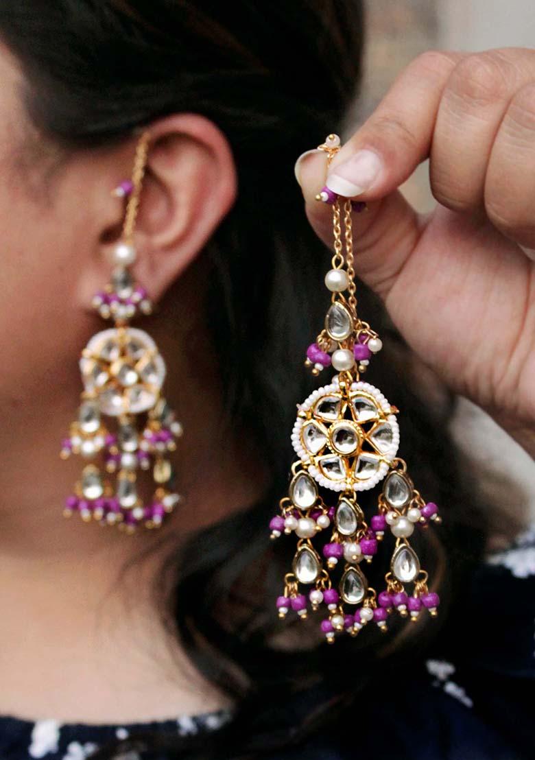 Purple Mixed Alloy Purple Bliss Kanauti Earrings