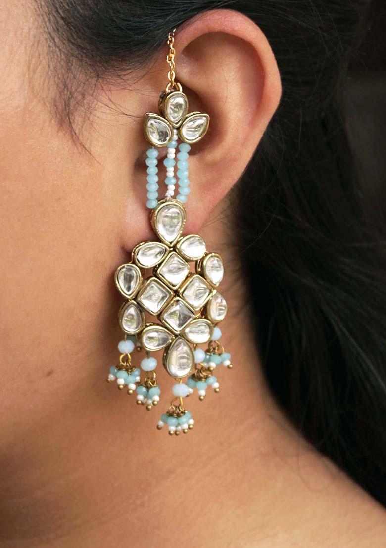 Light Blue Mixed Alloy Majestic Kundan Earrings Earrings