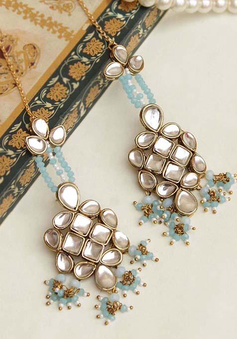 Light Blue Mixed Alloy Majestic Kundan Earrings Earrings
