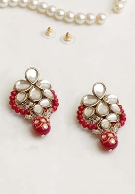 Red Mixed Alloy Red Crescent Kundan Earring Earrings