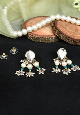 Green Mixed Alloy Dainty Pearl With Green Beads Earrings Earrings