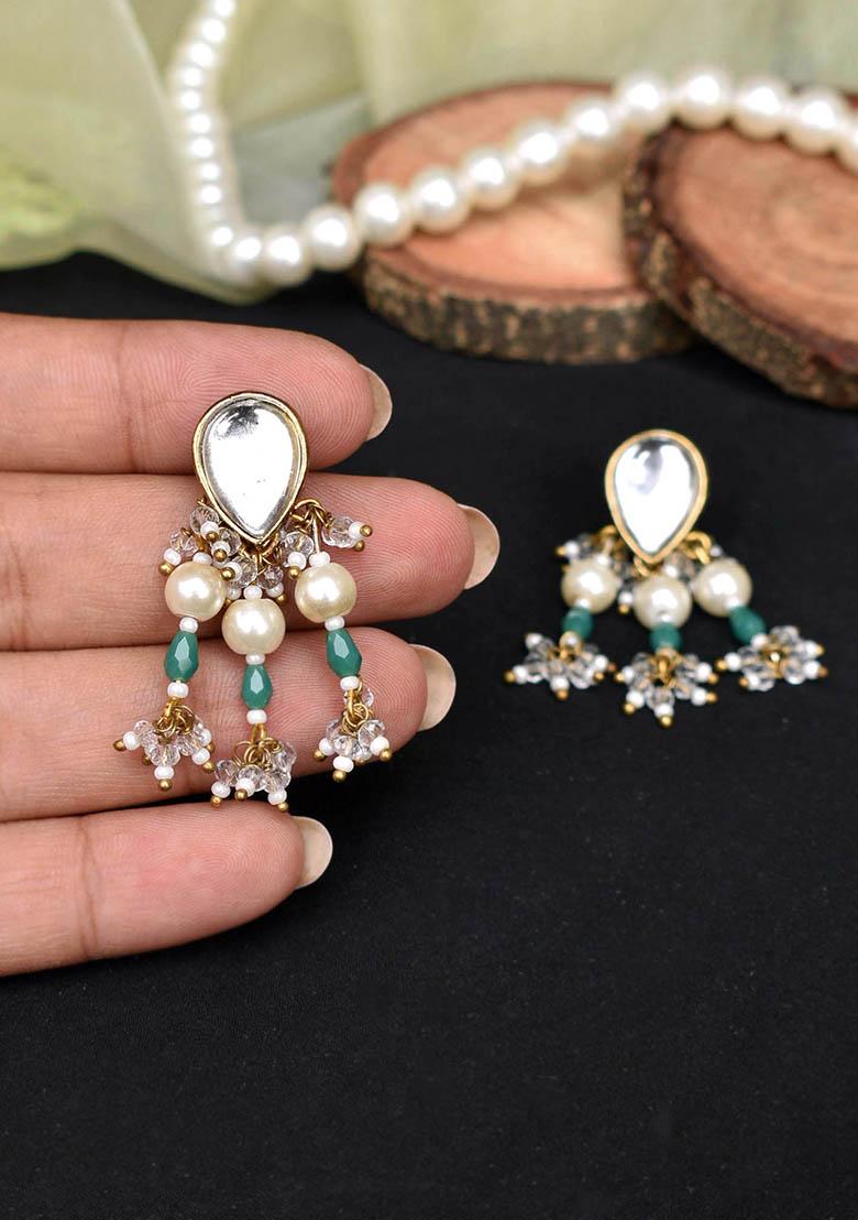 Green Mixed Alloy Dainty Pearl With Green Beads Earrings Earrings