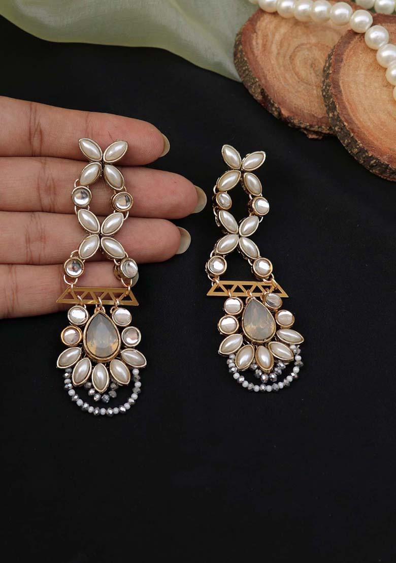 Golden Mixed Alloy Kundan Studded Dangler Earrings
