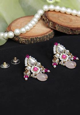 Pink Mixed Alloy Gulabi Affair Kundan Earrings