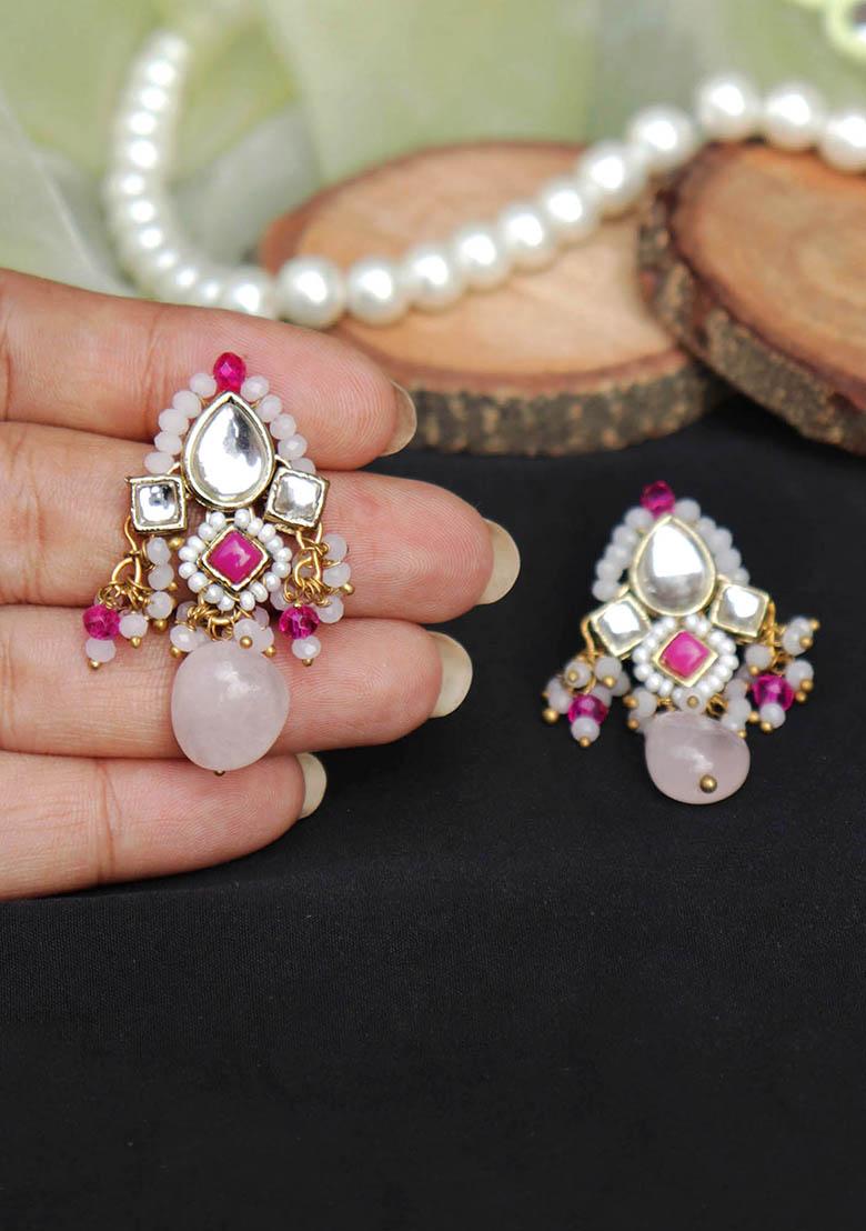 Pink Mixed Alloy Gulabi Affair Kundan Earrings