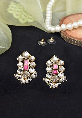 Pink Mixed Alloy Enamoured Kundan Earrings Earrings