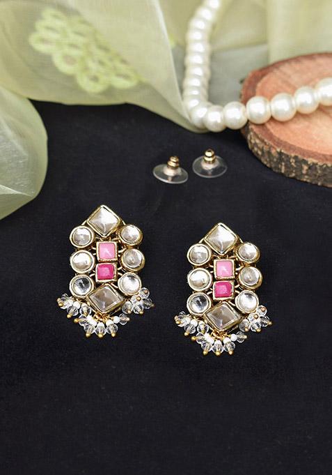 Pink Mixed Alloy Enamoured Kundan Earrings Earrings