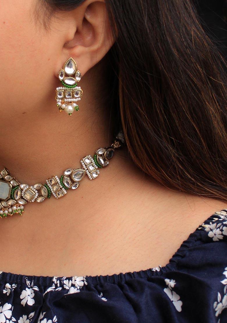 Green Mixed Alloy Divine Kundan Earrings